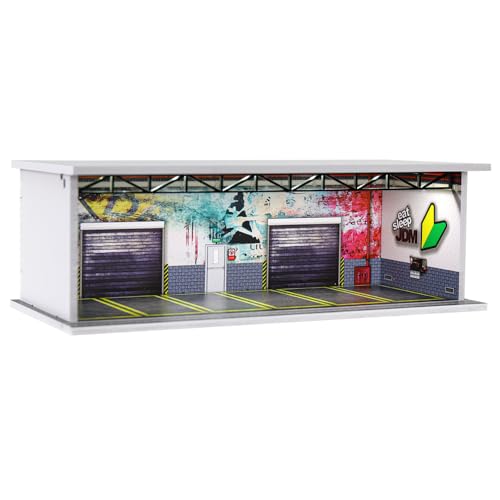 G-FANS 1/64 Scale Hot die-cast Wheels Model car scenarios Display case with LED Light and Acrylic Cover Scenes Parking lot Diorama Storage Garage Box with 6 Parking Spaces (JDM)