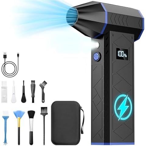HOMEASY Compressed Air Duster, 130000RPM Electric Air Duster with LED Display & Light, 4 Gear Adjustable Mini Air Blower for PC Keyboard Cleaning, Rechargeable Cordless Air Blower for Car and Home Cover