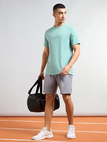 Image of TECHNOSPORT Men's Solid T-Shirt COTFLEX Quick Dry Slim Fit Round Neck Sports Tee for Gym Running Casual Wear UPF50+ Anti Odour