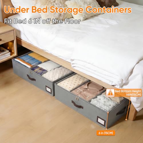 OIAHOMY-2-Pack-53L-Under-Bed-Storage-with-Adjustable-Dividers-6-Low-Profile-Underbed-Storage-Bins-for-Comforters-Clothes-Save-Closet-Space-with-Clear-View-Lid-Reinforced-Handles-Grey
