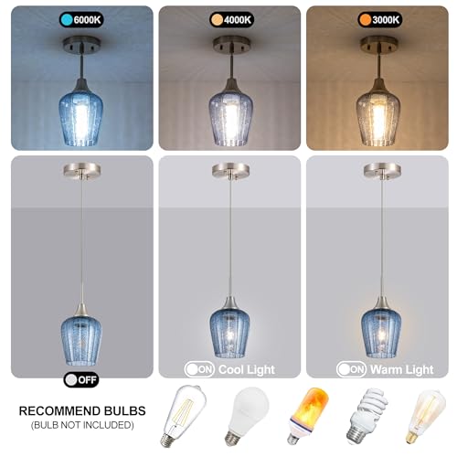 Image of Viinew Mini Glass Pendant Light,3-Pack Tulip Blue Glass Hanging Light