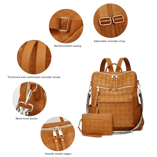 Image of Backpacks for Women Fashion PU Leather Bag Multipurpose Design Convertible Satchel Bag Travel Backpack Handbag and Purse 2Pcs