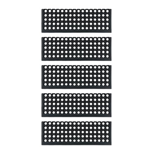 e-floor Treppenmatten Outdoor Stufenmatten aus Gummi Teppich Außen - 5er Set Treppenstufen Matten 25x75 cm Schwarz rutschfest - Gummistufenmatte Antirutschmatten - Gummimatte mit Rand Domino