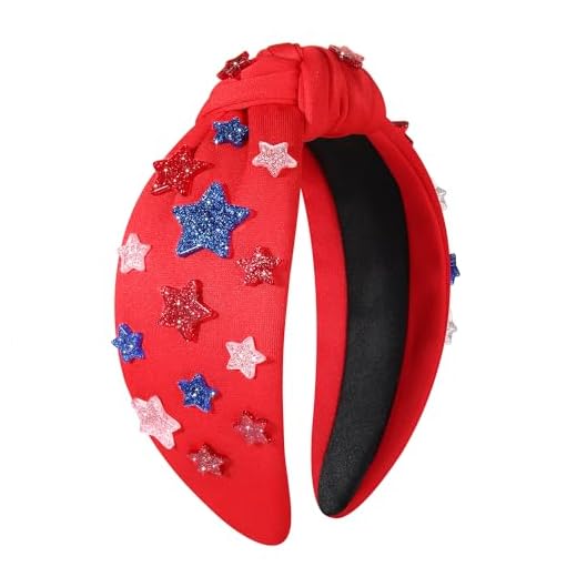 BSJELL Faixa de cabeça American Falg 4 de julho, acessórios para mulheres, vermelho, branco, azul, patriótico, glitter, estrelas, tiaras de cabelo com nó de cristal de joias 4 de julho, decorações
