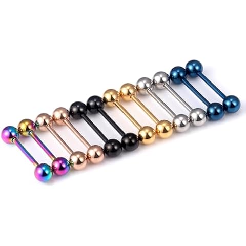 Oufksiyy Tongue Rings Nipple Piercing Jewlery Surgical Steel 16mm 14G Tongue Piercing Jewelry Nipplerings for Women Men Tongue Jewelry Nipple Jewelry 14 Gauge Nipple Barbell 6 Pair Cover