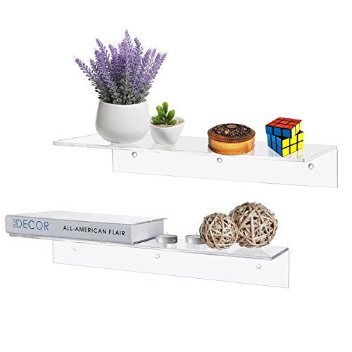 MyGift 17 Inch Clear Acrylic Floating Shelves for Wall Mounted Display Shelf, Set of 2