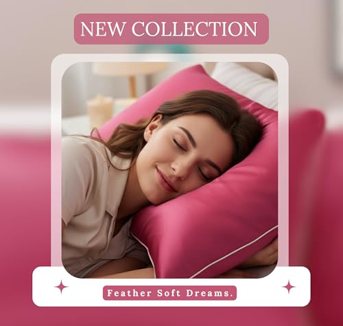 Image of BSB HOME Luxury Satin Silk Pillow Cover | 300 TC Ultra-Smooth Silky Finish | Premium Home Bedding Pillowcase | Soft, Glossy & Skin-Friendly Fabric | 18 x 28 Inches (Electric Peony)