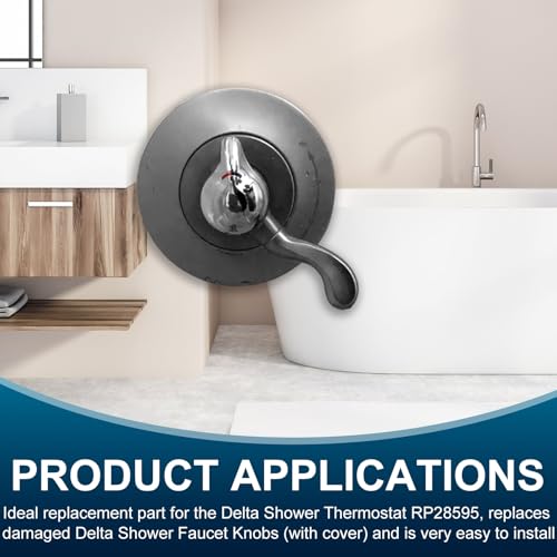 LEDBarz RP28595 Shower Knob Replacement for Delta Faucet Water Temperature Monitoring Control Handle with Cover,Shower Plumbing Repair kit for Delta,Chrome