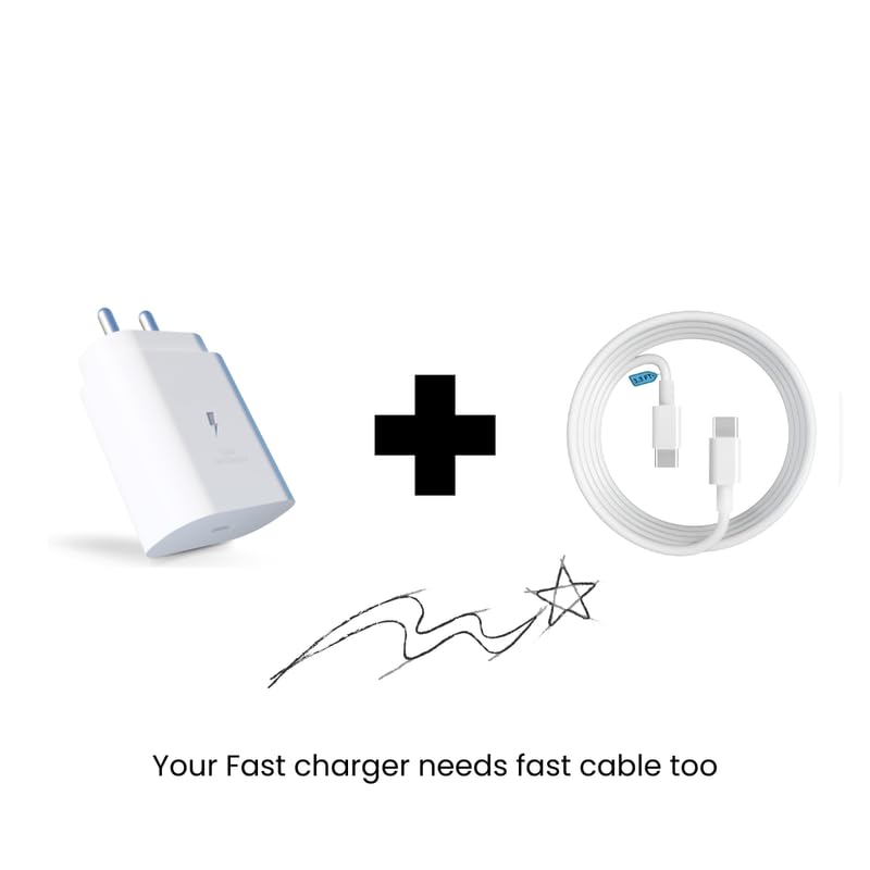 Image of Crown's 25Watt Charger for Samsung Galaxy a16 5G Super Fast Charging |Samsung 25 Watt Type C Charger /Adopter | with Type C Charging Cable | C to c pd Charging Adopter (Type C)