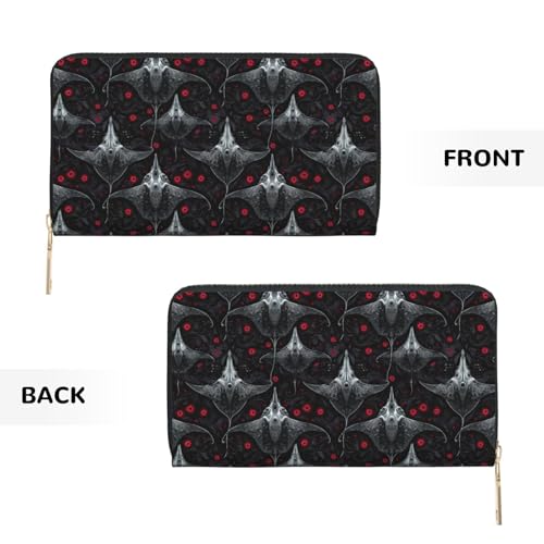Gothic Style Manta Ray Print Wallet Women Men, Long PU Leather Wallets for Women, Cute Womens Travel Wallet Purse Pouch with Zipper Pocket2