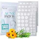 TKTK Pimple Patch Acne Patch, 4 Sizes 140 Patches Acne Absorbing Cover Patch, Hydrocolloid Invisible Acne Patches for Face Zit Patch Acne Dots Tea Tree, Calendula Oil