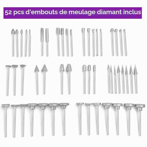 Forets de meulage diamant compatible Dremel avec accessoires de sculpture sur pierre et polissage