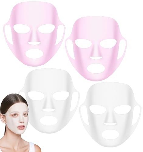 4 Pcs Face Mask Holder Skincare, Silicone Reusable Sheet Mask Holder Anti-Wrinkle Face Masks Cover for Sheet Masks, Moisturizing, Prevent Evaporation, Skincare Tool for Women, Pink & White