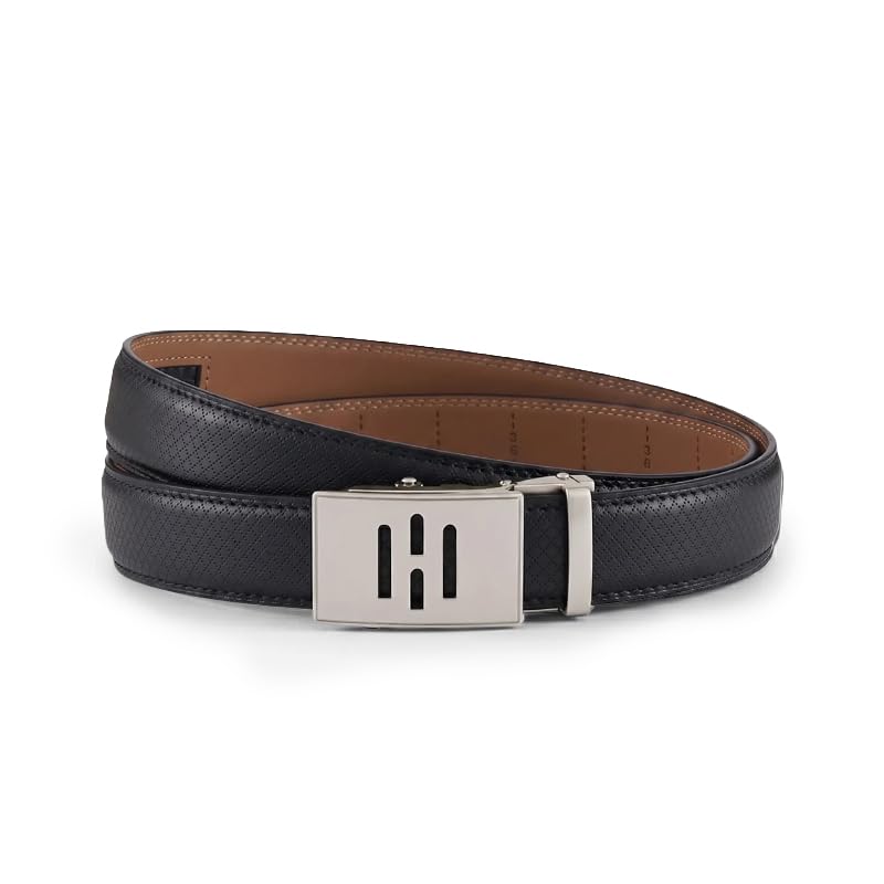 Image of HALDEN THEO Belt For Men Leather Original (Adjustable Fits Up to 44 Inch Waist) Ratchet Straps, Unique Magnetic Auto-lock Buckle Adjustable Belt For Men