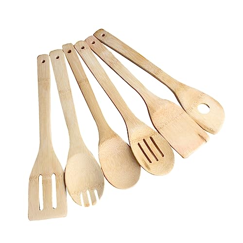 Mikinona セット 6 個 竹の調理器具 キッチン用品 キッチンガジェット 竹スプーン カトラリー 竹のキッチンツール 竹のスプーンとスライス 木製のサムネイル