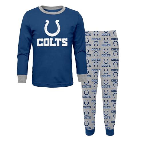 NFL Kids Youth Boys 4-18 Officially Licensed Faded Primary Logo Wordmark Long Sleeve Shirt and Pants Pajama Set