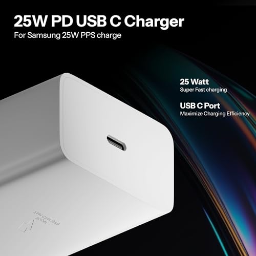 Image of AILKIN 25W GaN USB-C Superfast Charger Adapter Compatible with Samsung Galaxy S /A /M /F /Z Series-Compatible with S25 /S24 /S23 /S22 Ultra /S21 /21FE /S20 /Note /M54 /M53 5G /M33 /M23 /A34 /A54 5G /A13 & More(White)