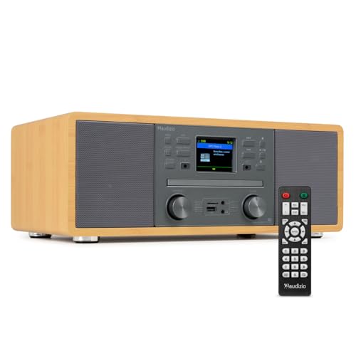 Audizio Avola - Radio Internet Wi-FI Dab+/FM avec Lecteur CD et BT sans Fil | Design Bambou Naturel, Écran Couleur LCD 2,4″, Son Stéréo 60 W