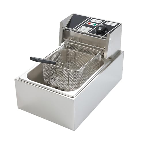 12L/6L Deep Fat Fryer, Electric Deep Fryer w/Non-Slip Easy Clean Adjustable Temperature Control Stainless Steel Fryer with Basket & Lid (6L)