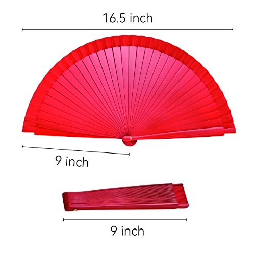 Spanish Folding Fan for Women Vintage Wooden Hand Fan for Dance Party Performance and Gift(Red), 1 - Image 2