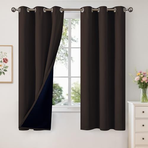 Image of YoungsTex Dark Brown 100% Blackout Curtains 63 Inch Length, Room Darkening Drapes with Liner for Bedroom Window Thermal Insulated, 2 Panels, 42 X 63 Inch