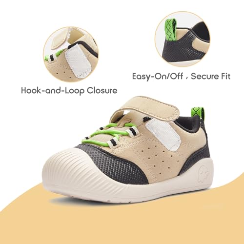 Image of Balabala Girls Boys Toddler Sneakers Wide Toe Box Walking Shoes | Unisex Kids Sneakers with hook-and-loop straps, non-slip soles, soft heel cushion, and flexible support for play