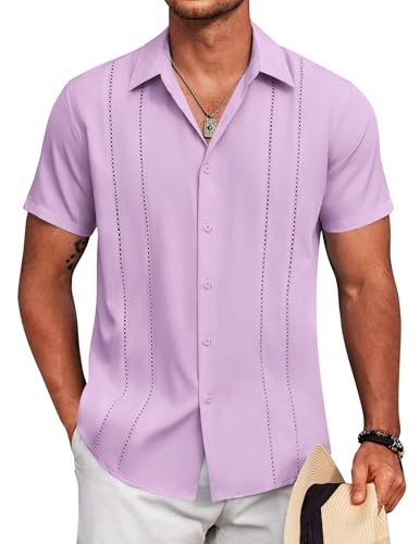 Image of COOFANDY Mens Cuban Guayabera Shirt Short Sleeve Button Down Shirts Summer Beach Vacation Shirts