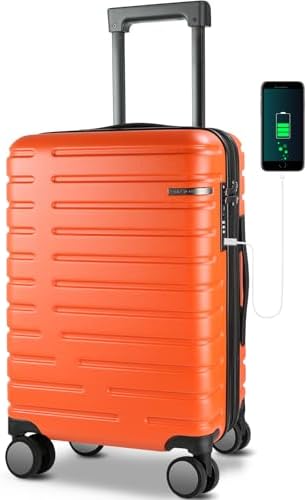 EMPSIGN Carry On Luggage with Spinner Wheels, 20-Inch, Orange