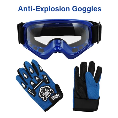 Image of XFMT Youth Dirt Bike Helmet DOT Kids Full Face Helmet for Motocross ATV Off-Road Street Bike Four Wheeler with Goggles & Gloves, Red White and Blue X-Large