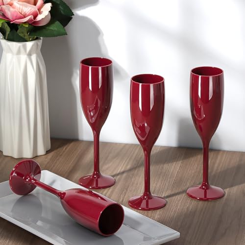 Xuwaidsgn XUWAIDSGN-6 Burgundy Champagne Flute Acrylic Champagne Glasses Wedding Toasting Champagne Flute Goblet Plastic Reusable Unbreakable Champagne Cups thumb #4
