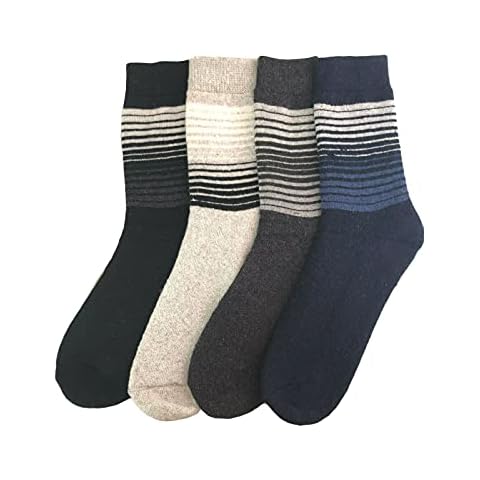 NY GOLDEN FASHION 4 Pairs Men Winter Warm Thermal Crew Thick Lamb Wool Socks Casual Dress Socks (4 Pair Of Striped Mix) Cover