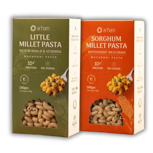 Image of Arham Organic Little & Sorghum Millet Pasta Combo 2 x 180g |Healthy No Maida Pasta | High Fiber & Protein | Non-GMO, No Preservatives | Easy & Quick to Cook