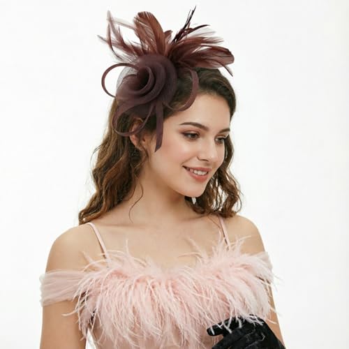Image of DRESHOW Fascinators Hats for Women Tea Party Fascinator Hats Vintage 50s Headwear Cocktail Wedding Church Derby Hat