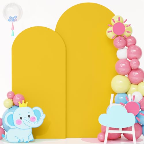 Image of FOTSHARER Gold Arch Cover Set of 2 Wedding Arch Stand Cover Spandex Arch Cover Backdrop Fabric 6FT 7.2FT Chiara Round Top Fitted Arch Cover Stretchy Backdrop Arched Wall Frame Cover for Party Decor