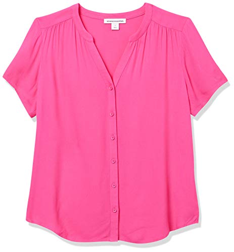 Amazon Essentials Women's Relaxed-Fit Short-Sleeve Woven Blouse, Hot Pink, Medium image 6