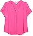 Amazon Essentials Women's Relaxed-Fit Short-Sleeve Woven Blouse, Hot Pink, X-Large