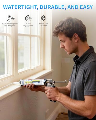 Image of Silicone Caulk & Sealant Almond, 100% Waterproof Silicone Sealant, Shrink & Crack Proof, Silicone Caulking for Kitchen, Bathroom, RV, Interior & Exterior Use, 10.2 FL. OZ /300ML, 1 Pack