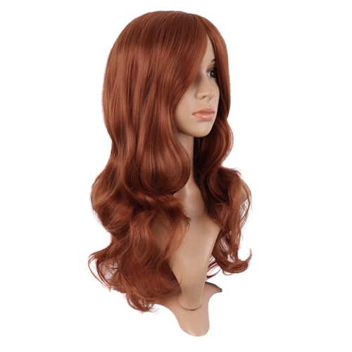 Image of MapofBeauty 24 Inch Long Wavy Side Bangs Anime Cosplay Wig, Ginger Orange | 60 cm Synthetic Fiber Wig, Women, Charming, Party