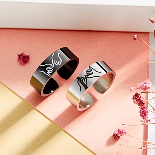 2Pcs Pinky Swear Adjustable Ring for 2 Best Friends Bestie Gift Hand Gestures Pinky Promise Stacking Ring Sisters BFF Gift2