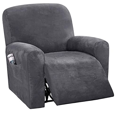 QVONTON ストレッチ ベルベット 1人掛け リクライニングチェア ソファーカバー 革と布のリクライニングチェアカバー 滑り止め サイドポケット付き 電動リクライニングソファーカバー