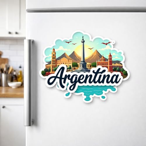 Image of Naxon Argentina Country Theme Souvenir Wooden Fridge Magnet | Buenos Aires, Tango & Landmark Design 3x3 Inch Refrigerator Magnet for Kitchen & Home Decor | Travel Gift from Argentina | Pack of 1