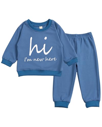 Toddler Baby Letter Hi I'm Here Long Sleeve Sweatshirt Top Jogger Pants Set Cute Fall Winter Clothes Set2