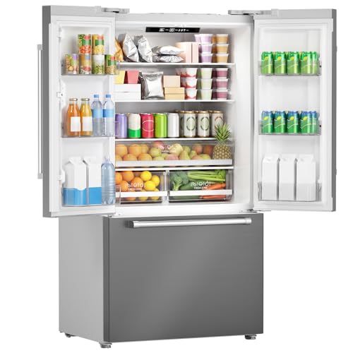 Image of Electactic 20.3 Cu. Ft. French Refrigerator, 3-Door French Door Refrigerator with Built-in Ice Maker, Digital Temperature Control with Bottom Mount Freezer Drawer for Kitchen Commercial-Grey