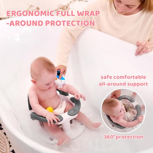 Image of Baby Bath Seat for Babies 6 Months & Up Sitting Up,Infant Bath Seat with Temperature Alert+Open Backrest+on /Off Armrest,Toddler Bath seat Baby Bath Chair for Bathtub,Tub,Sink Rose
