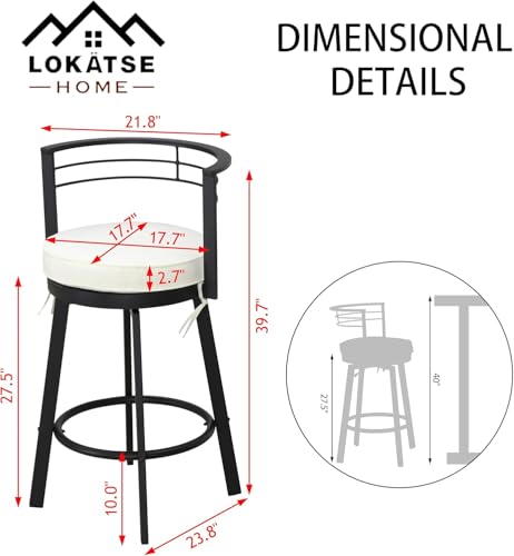 Image of LOKATSE HOME 8 Pieces Outdoor Swivel Bar Stools Set Armless Bistro Furniture Patio Height Metal Chairs with Cushion
