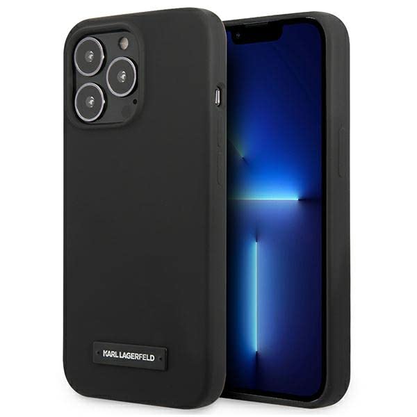 Karl Lagerfeld KLHCP13LSLMP1K Coque de Téléphone Rigide pour iPhone 13 Pro / 13 6,1'' Noir Plaque en Silicone