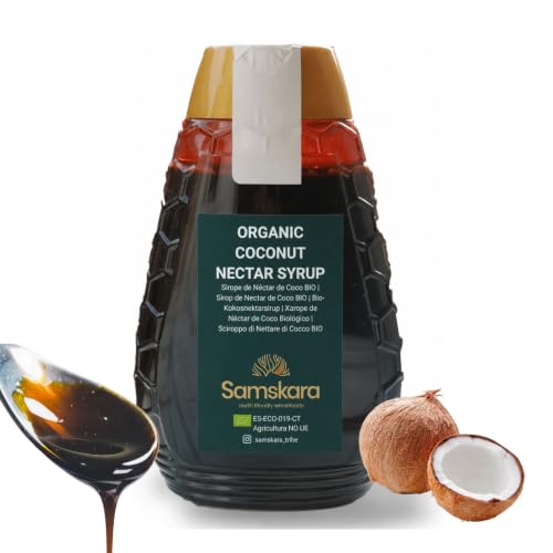 Samskara Sirope de Néctar de Coco Ecológico 500 g – Endulzante Natural de Flor de Coco, Alternativa Vegana a la Miel y al Azúcar Refinado, para Tortitas, Repostería, Postres y Bebidas