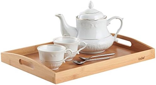 VonShef Wooden Serving Tray Set - 3 Bamboo Serving Trays/Platters/Breakfast Trays - Large 42x30cm, Medium 40x28, Small 38x25cm