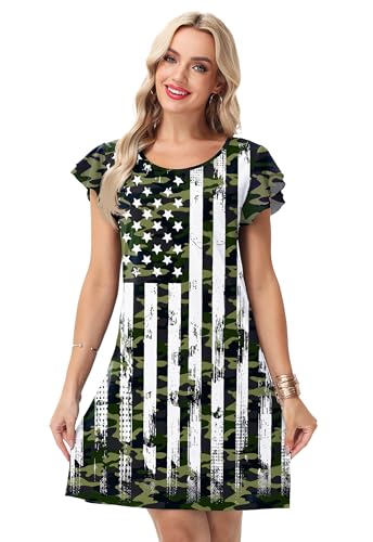 Image of AOBUTE Womens 4th of July Dress American Flag Party Dresses USA Parade Mini Dress