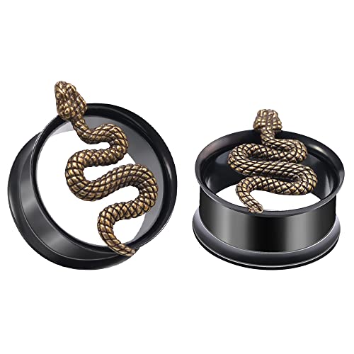 COOEAR Double Flared Ear Jauges Boucles d'oreilles en acier inoxydable Tunnels Bouchons noirs Oreilles Expander Snake Carrying Piercing 8mm à 25mm Cover
